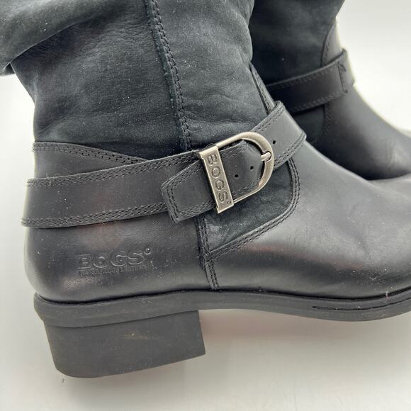 Bogs Carly Boots Waterproof Black Leather Ankle Booties - Picture 3 of 7